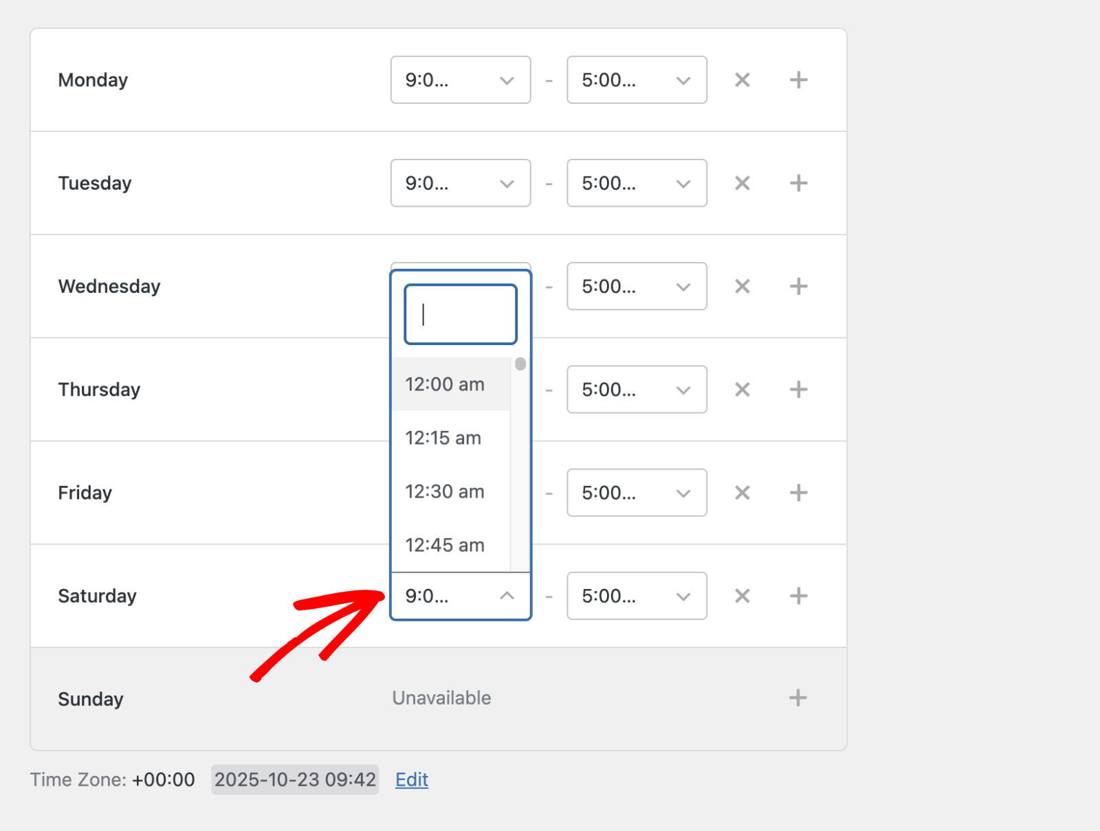 Set a custom weekend availability slot