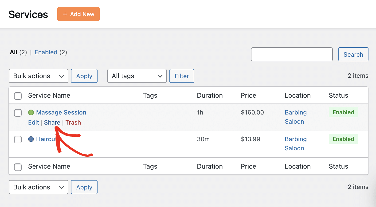 Click the Share link