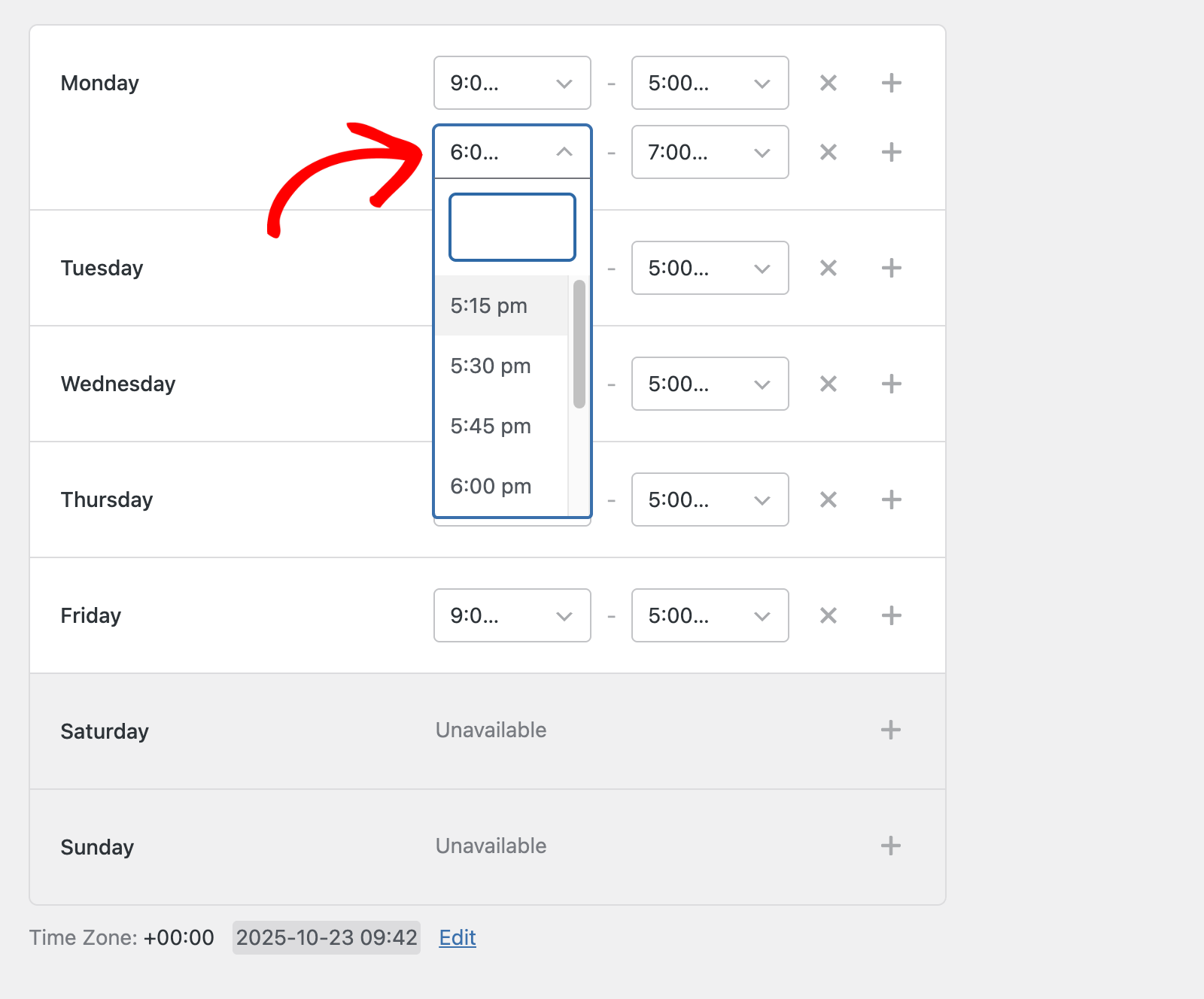 Add multiple time slots for a single day