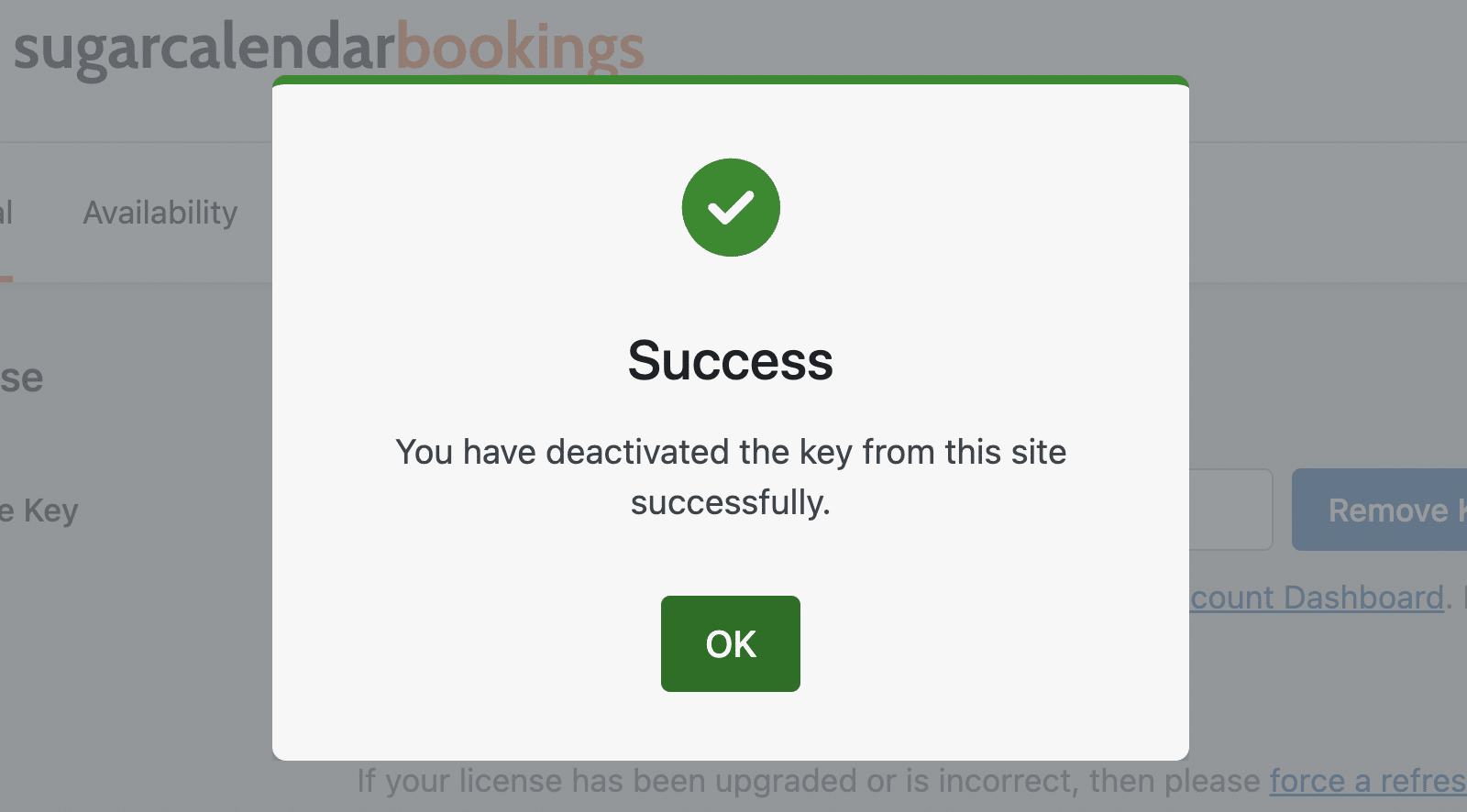 License key successfully deactivated confirmation