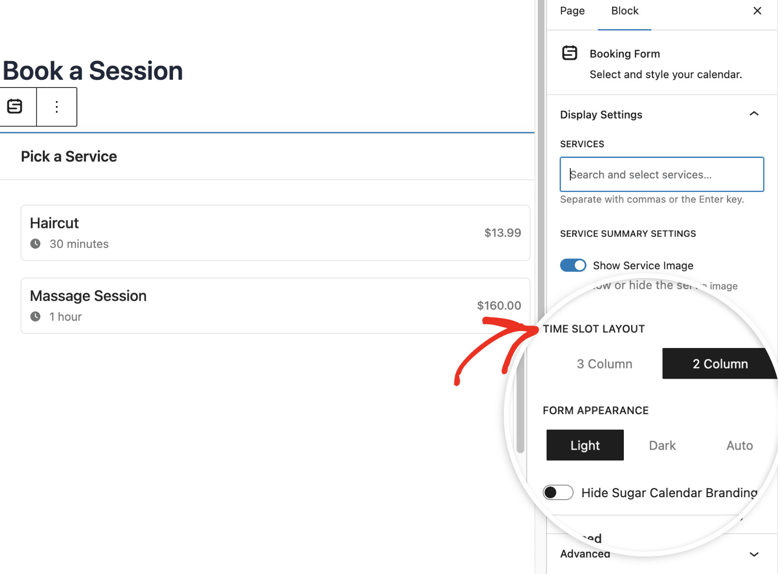 Time slot layout options
