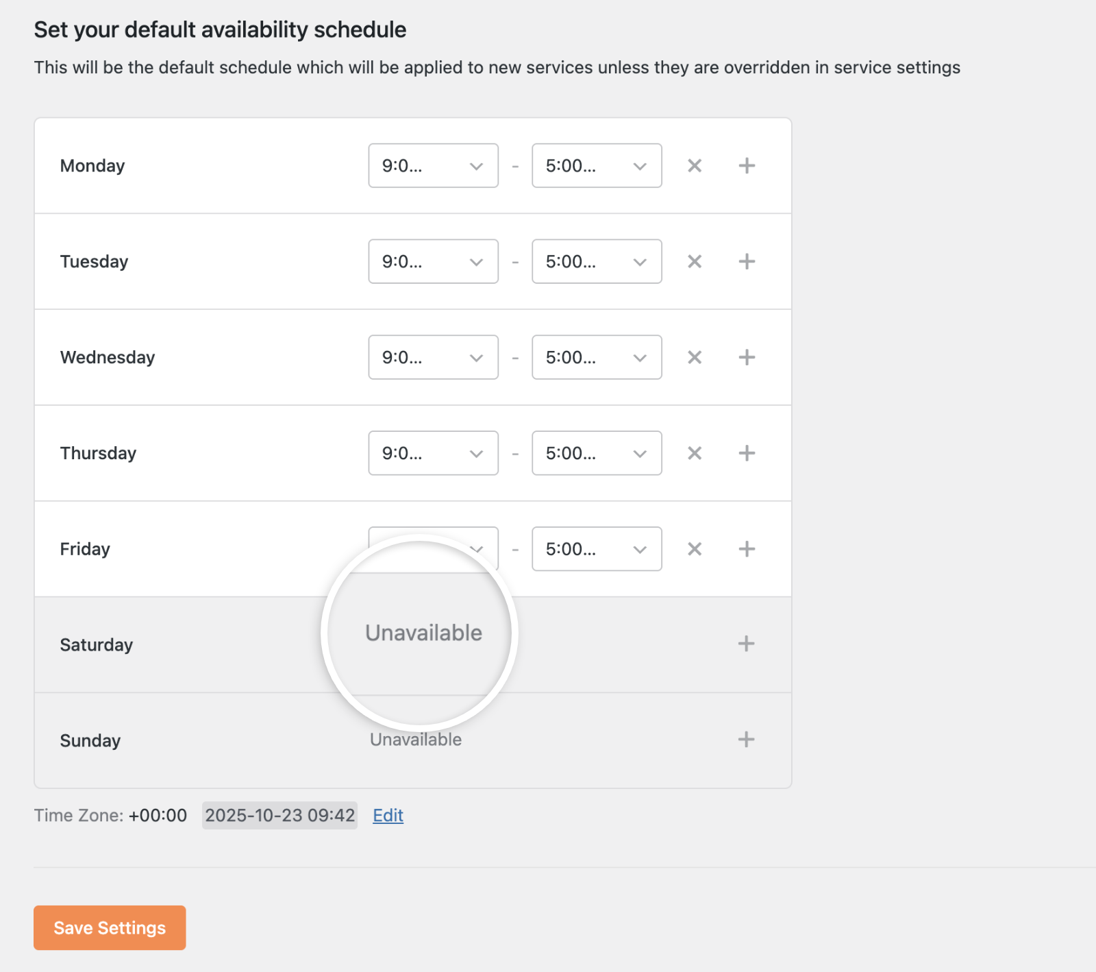 Mark specific days as unavailable
