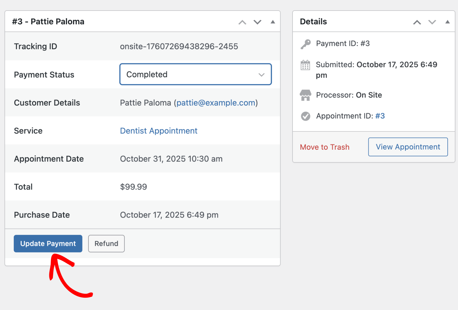 Confirm changes with Update Payment