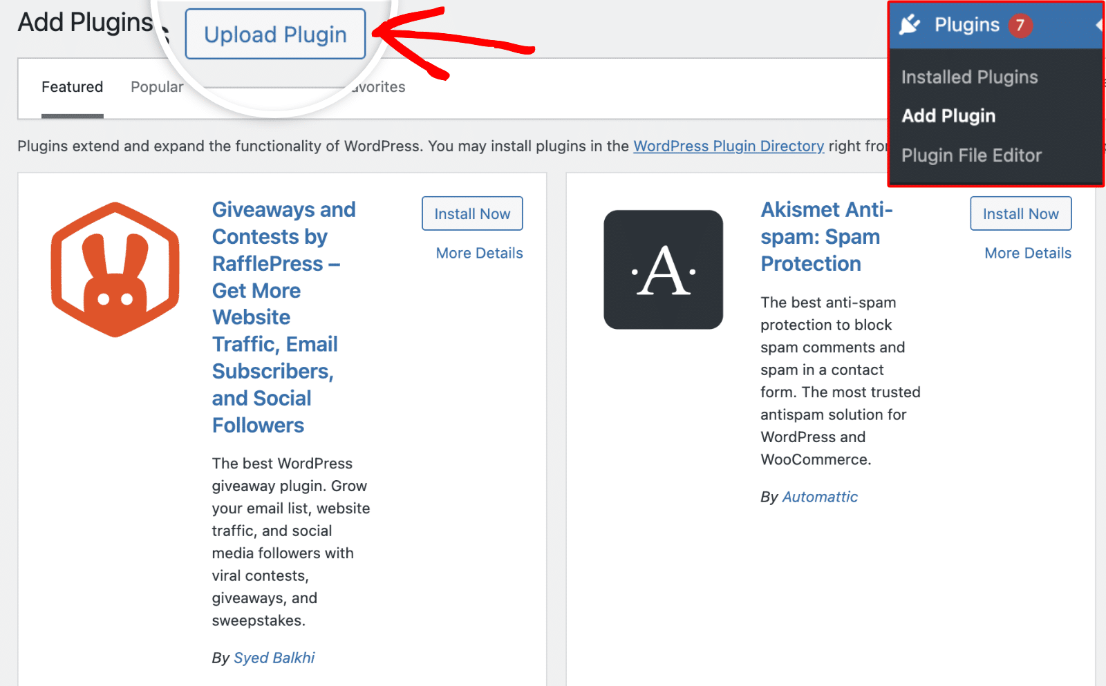Click the Upload Plugin button