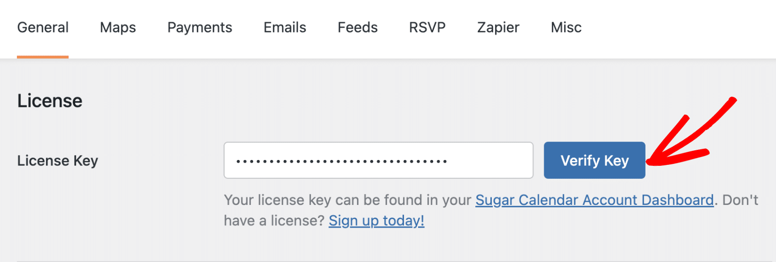 Click verify license key button