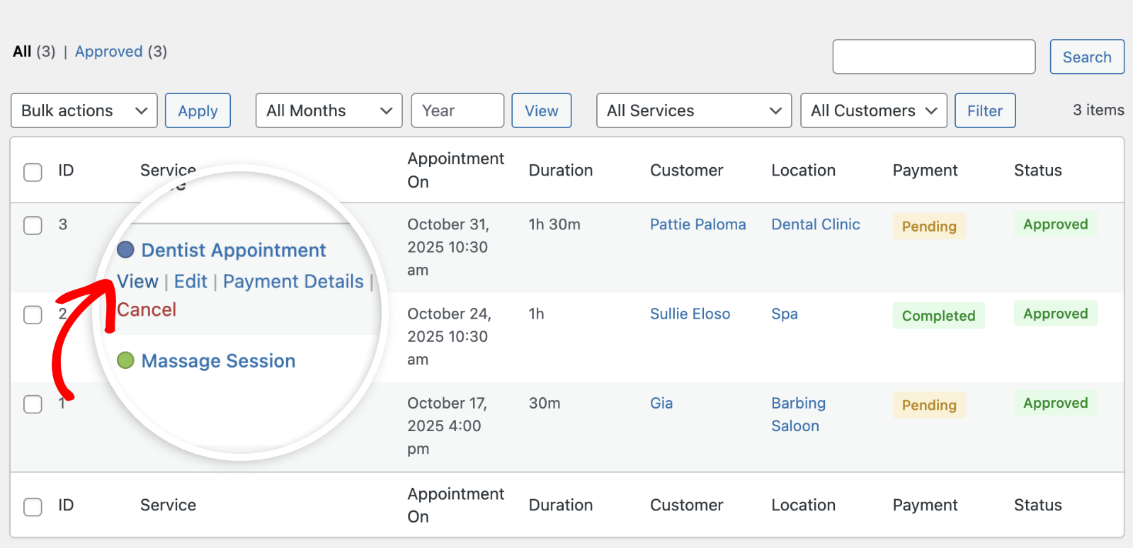 View appointment details