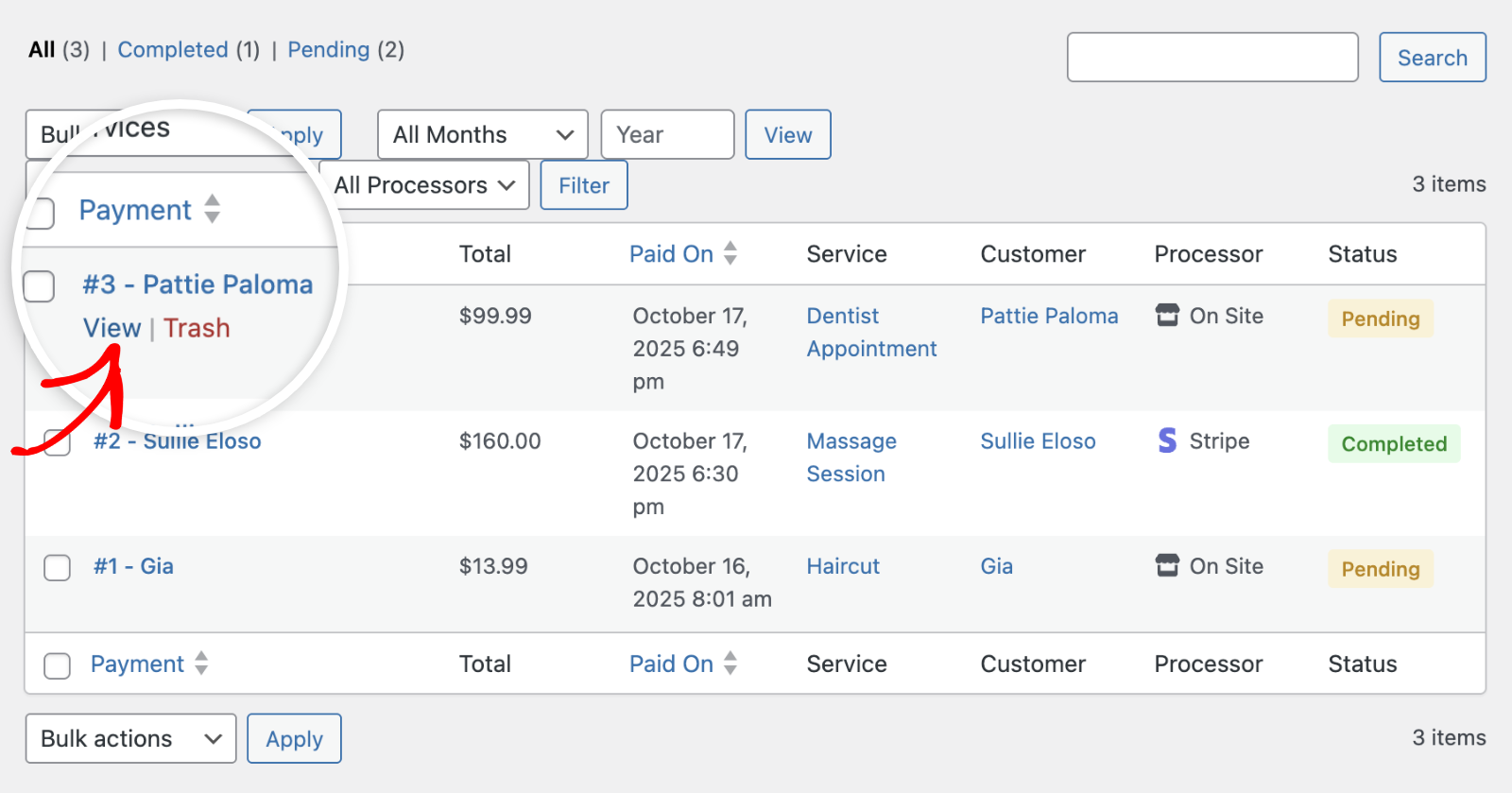 View payments