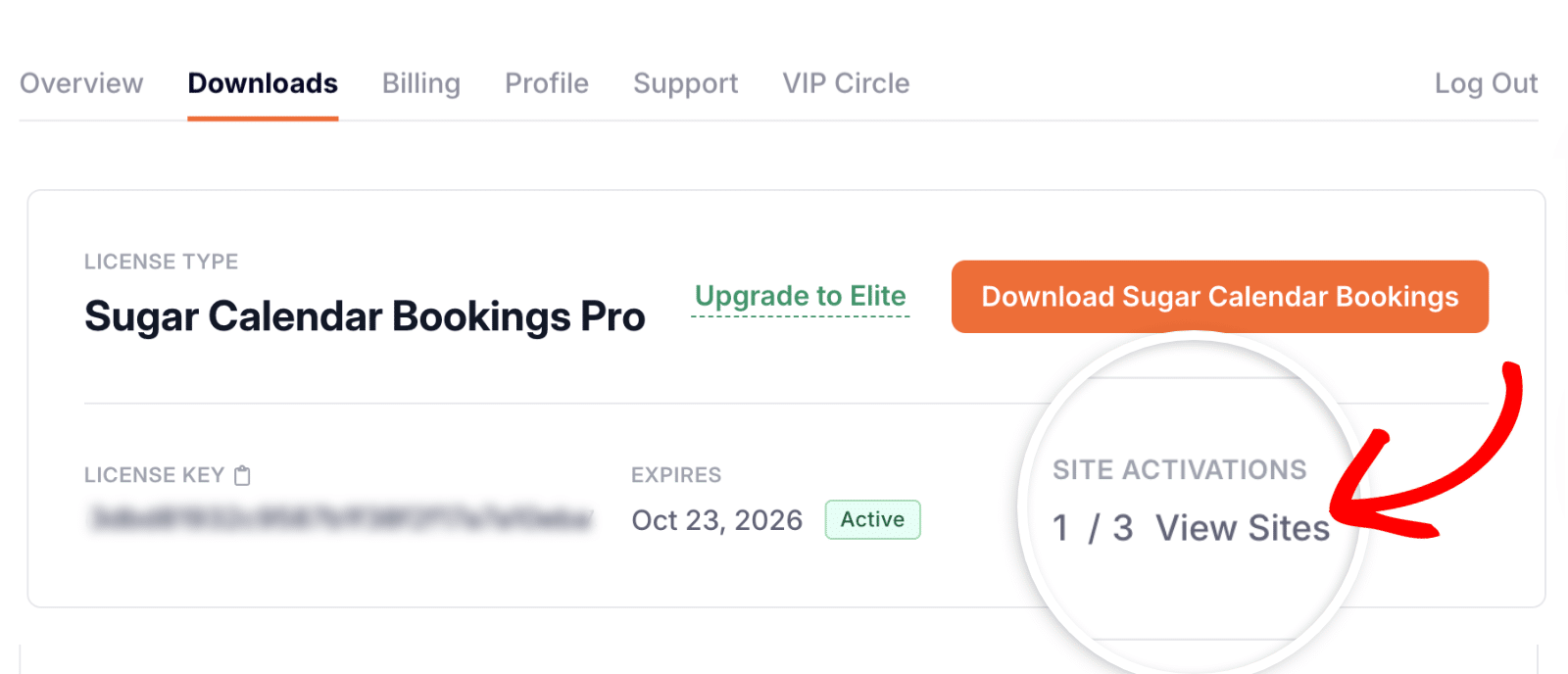 View activated sites for Sugar Calendar Bookings