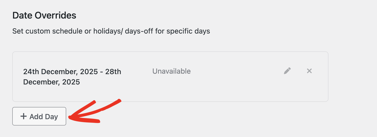 Add multiple date overrides