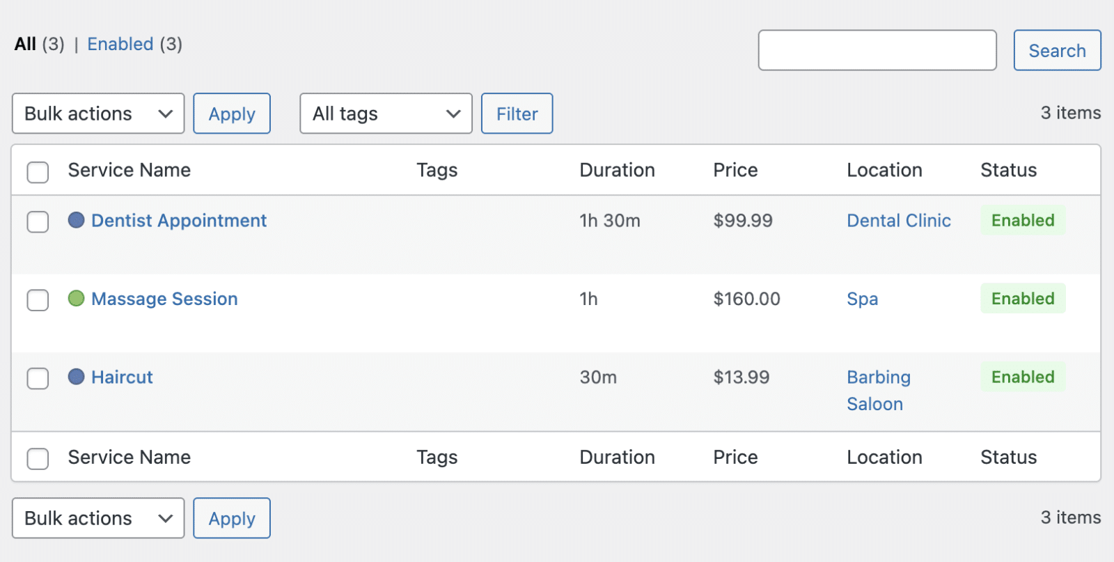 Services overview page