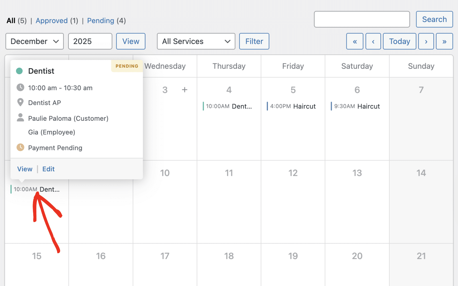 Click appointment to view details
