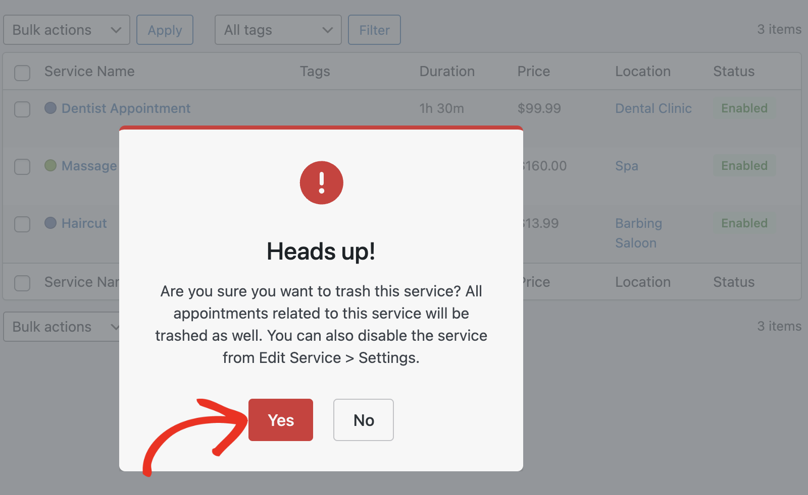 Confirm trash service