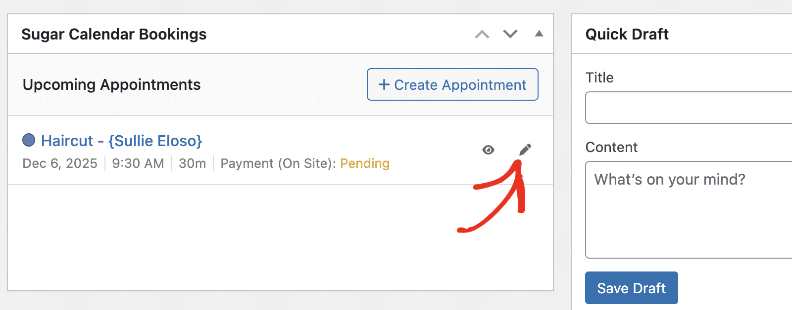 Click the pencil icon to edit appointment