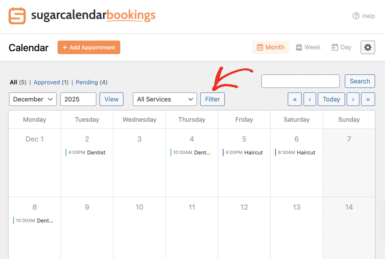 Filter appointments by service
