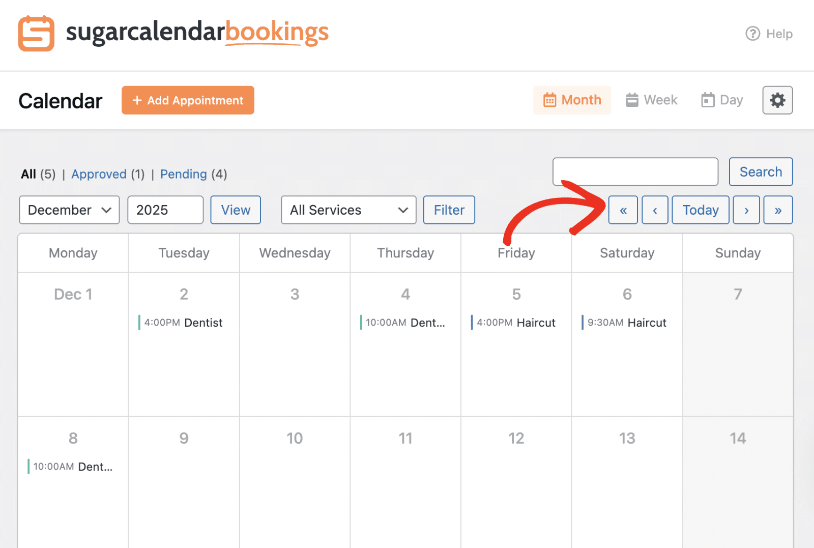 Calendar navigation controls
