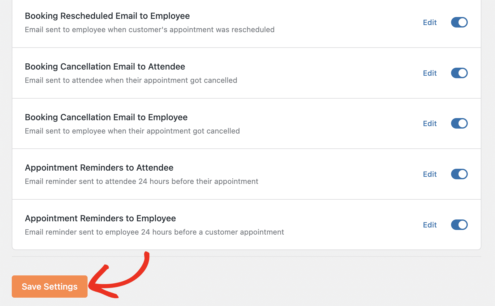 Save settings in Sugar Calendar Bookings