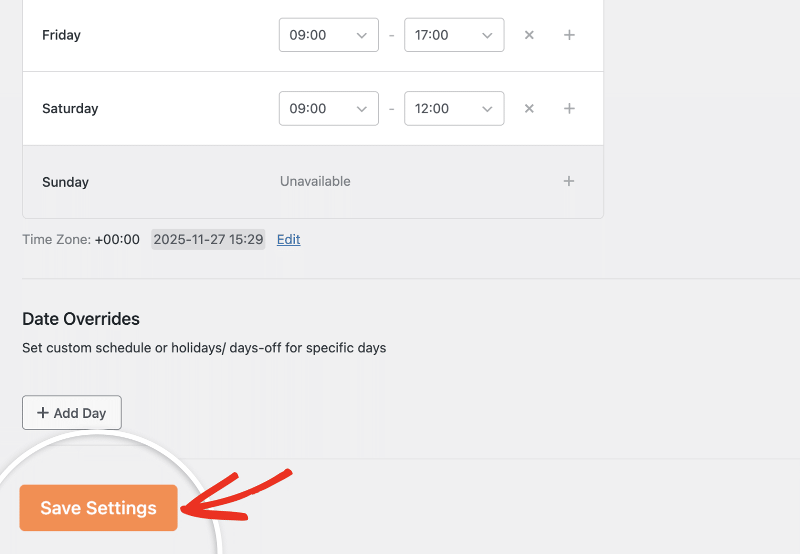 Save changes to availability schedule