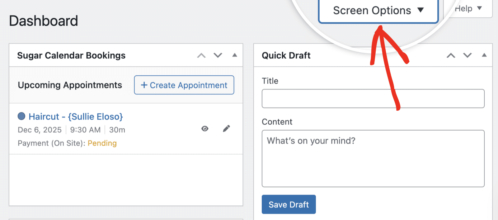 Click Screen Options