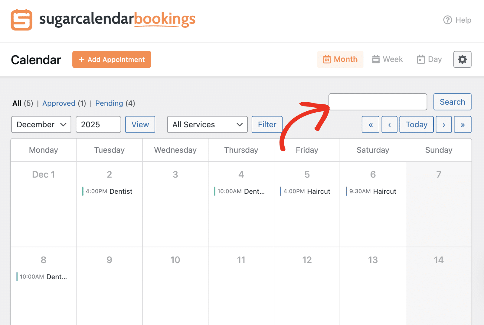 Search for appointments