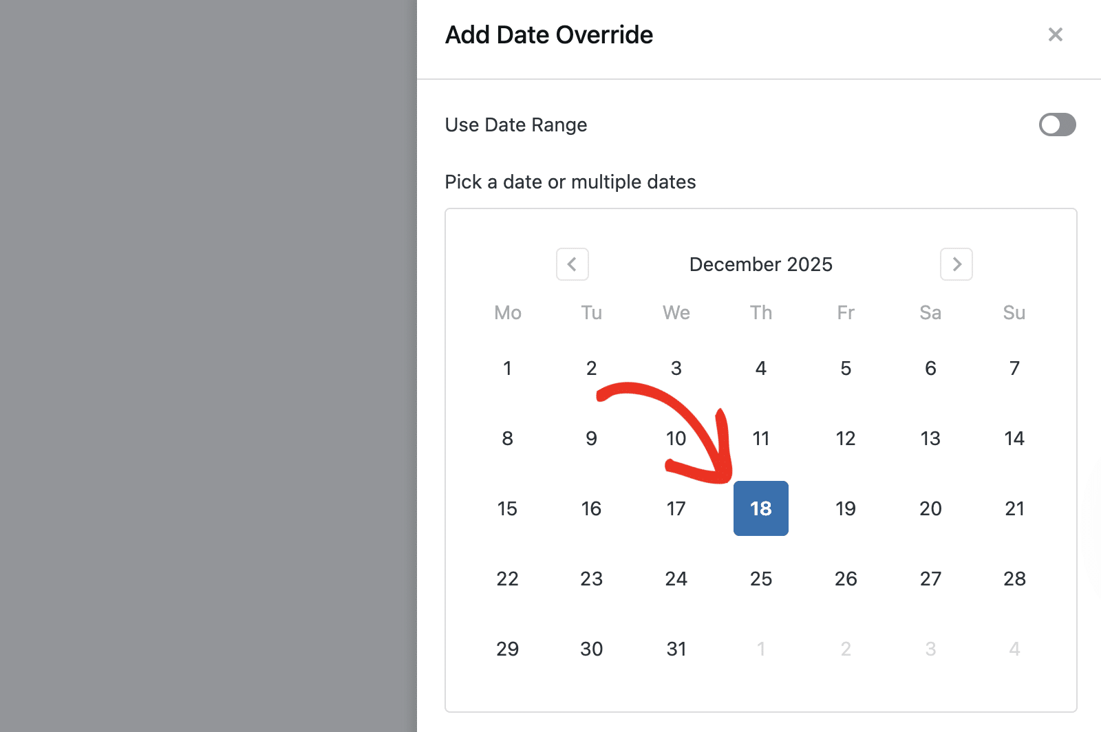 Select date to override