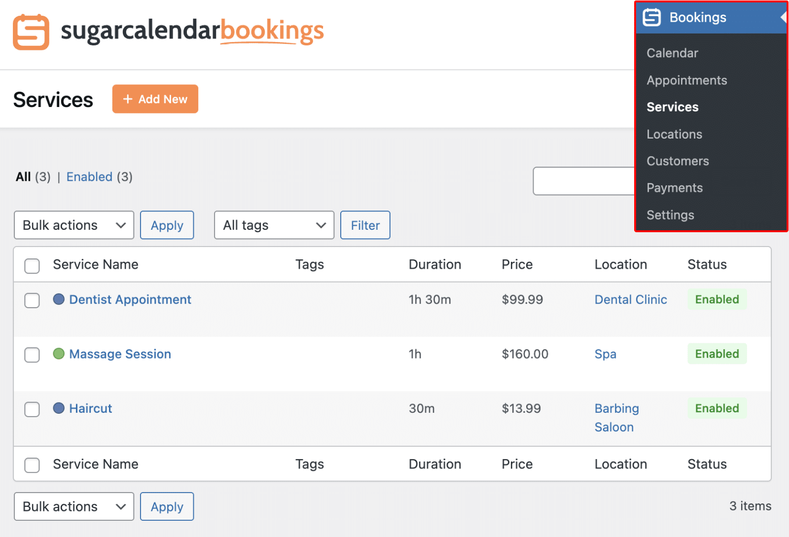 Navigate to Bookings Services