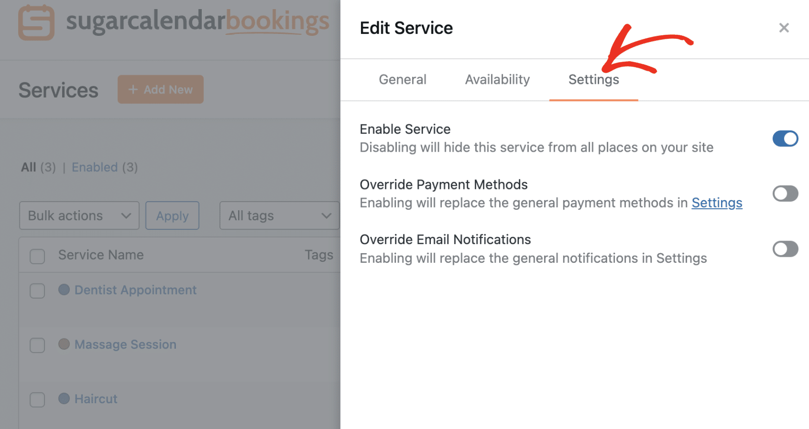 Disable service option
