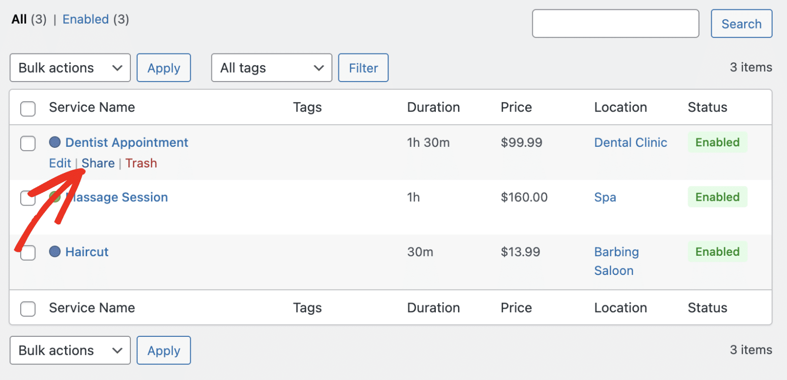 Share service shortcode