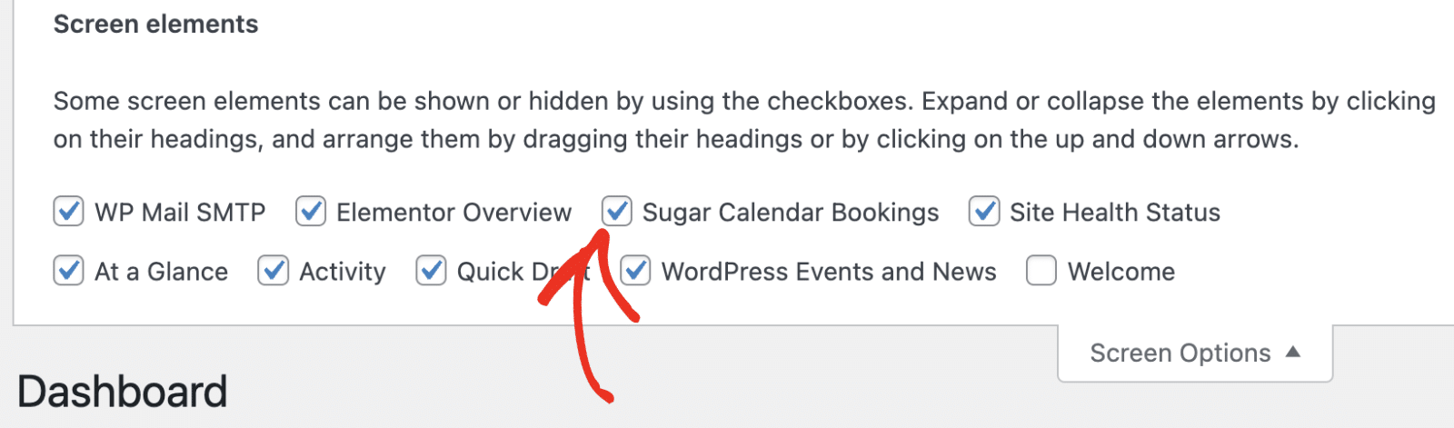 Toggle Sugar Calendar Bookings checkbox