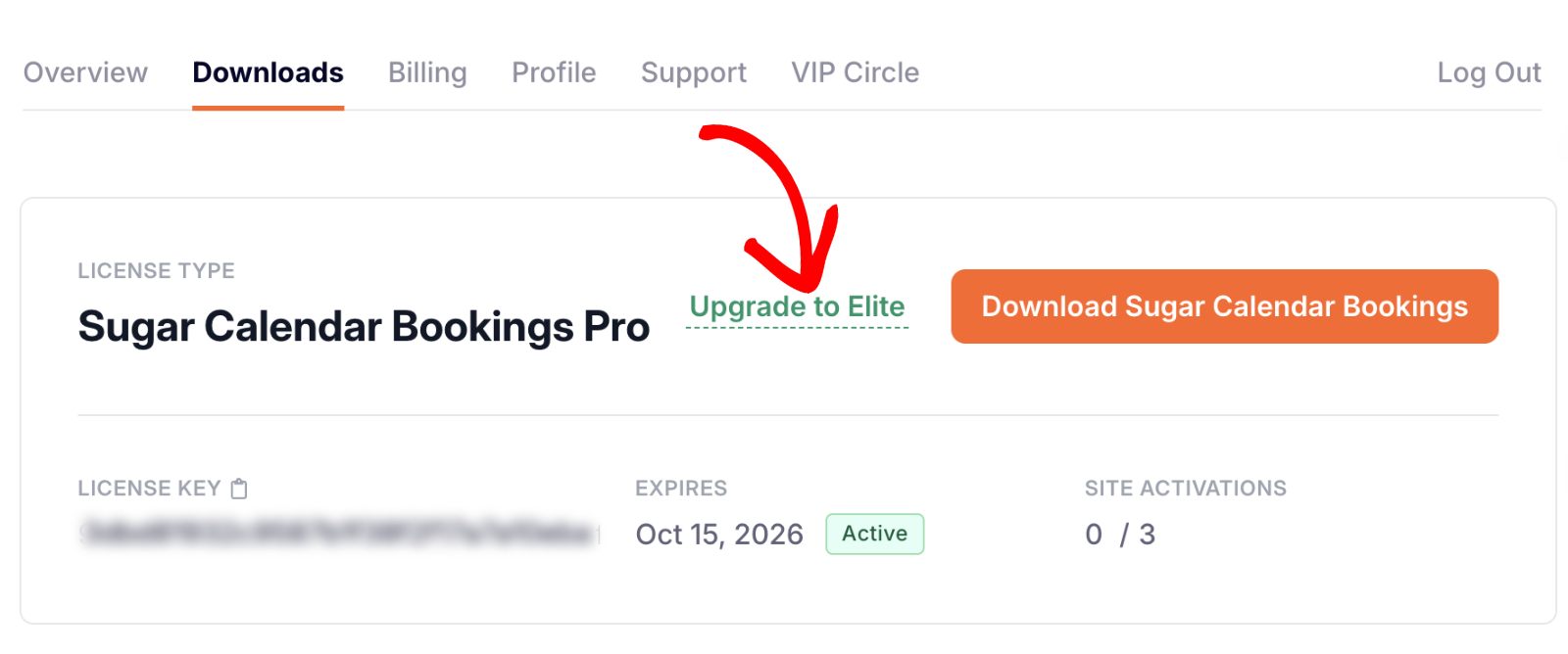 Upgrade to Elite link in Sugar Calendar Bookings