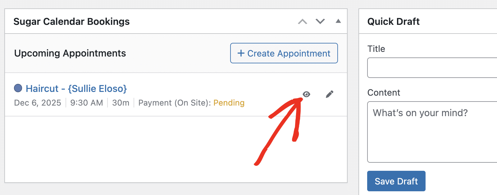 Click the eye icon to view appointment