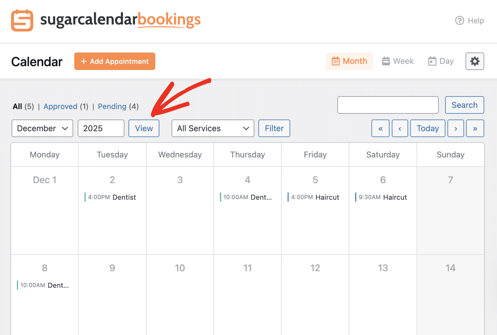 Use date selectors and View button
