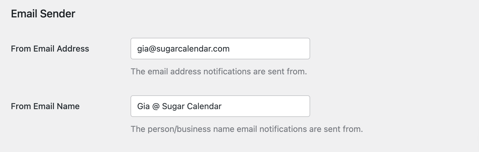 Email sender settings in Sugar Calendar