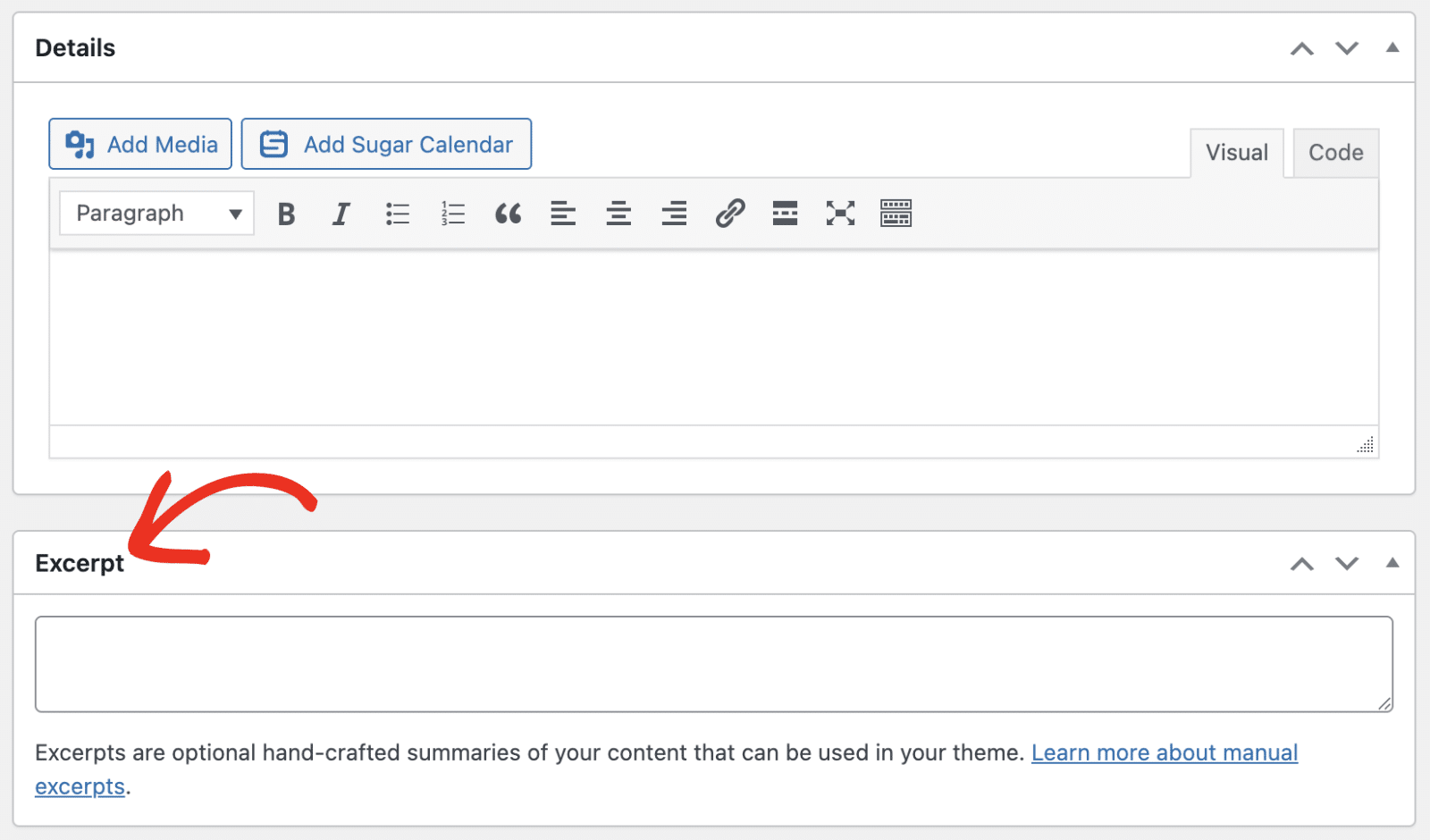 Add event excerpt classic editor
