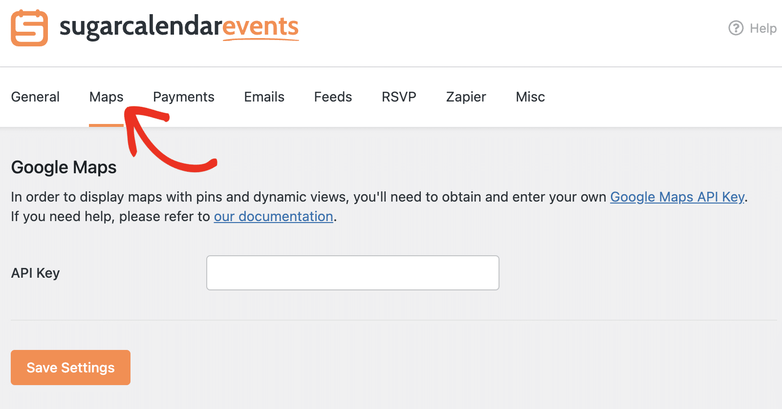 Google Maps settings in Sugar Calendar