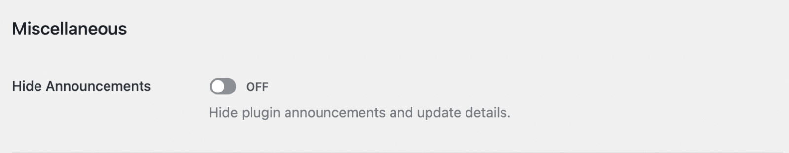 Hide Announcements toggle in Misc settings