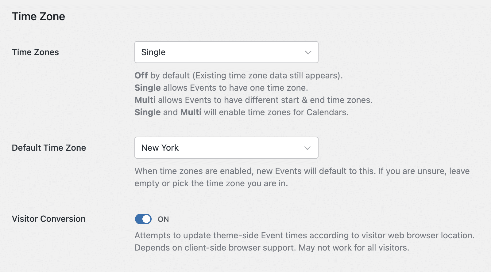 Time Zone settings in Sugar Calendar