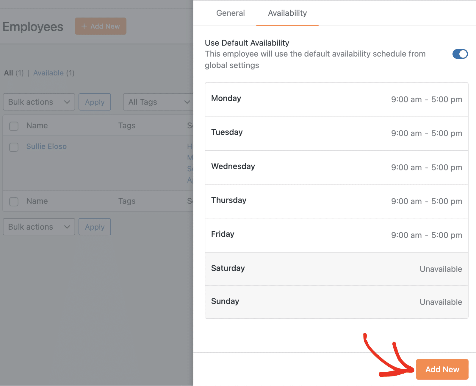 Click Add New to save employee