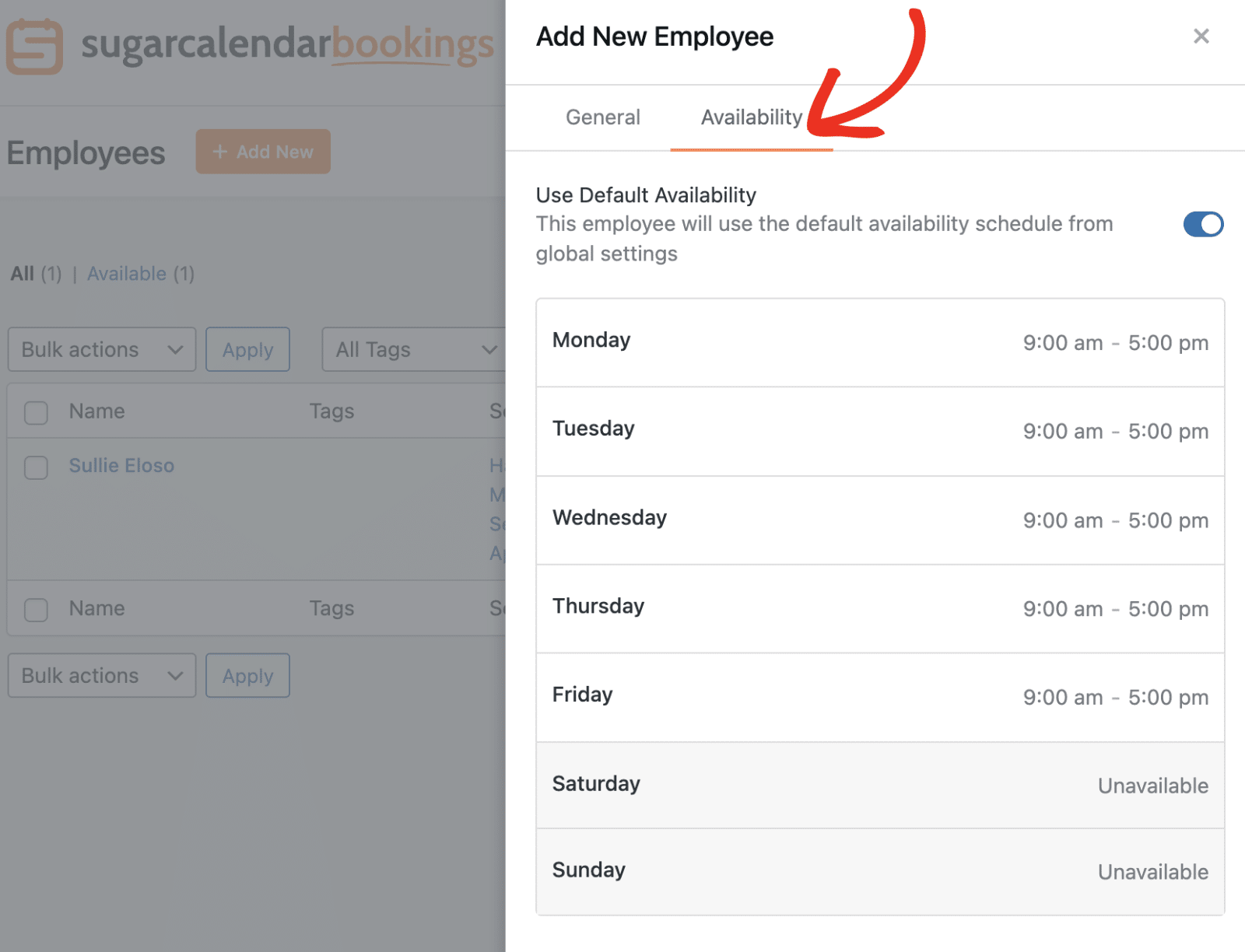 Click Availability tab