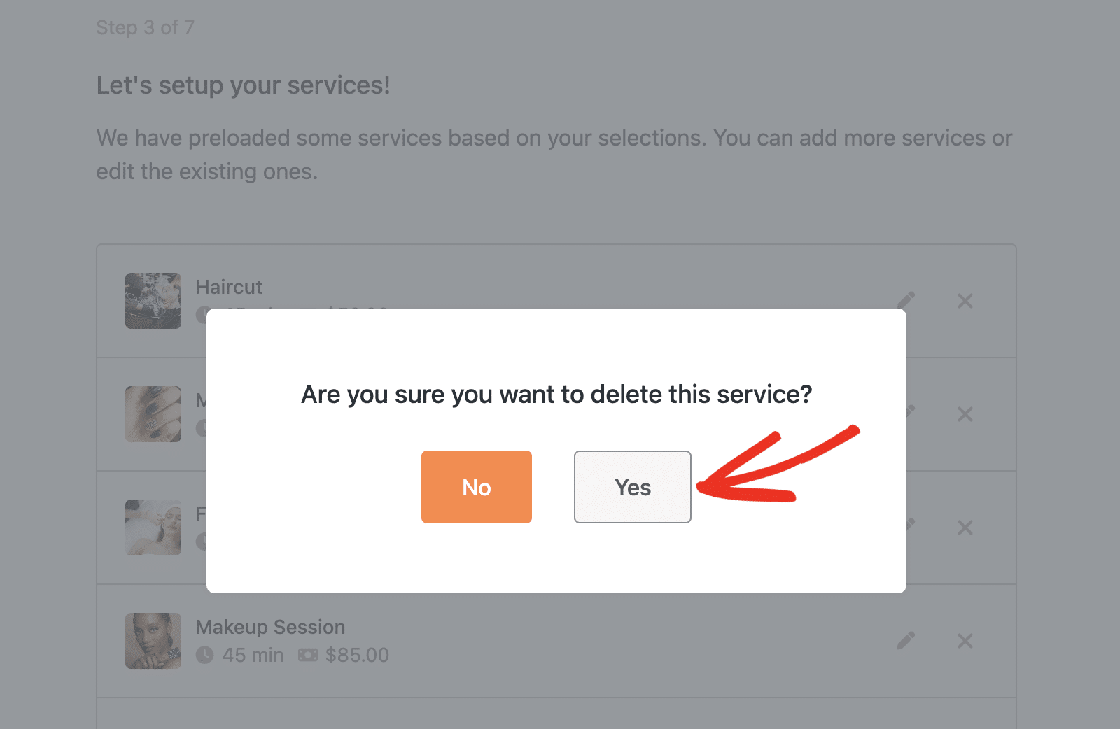 Confirm service deletion