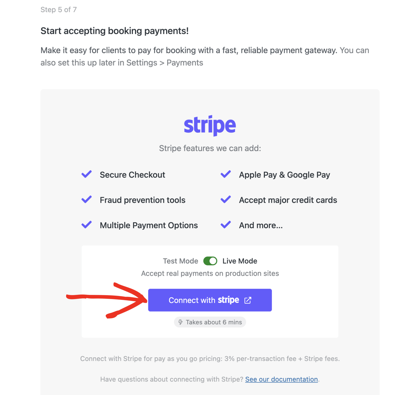 Click Connect with stripe button
