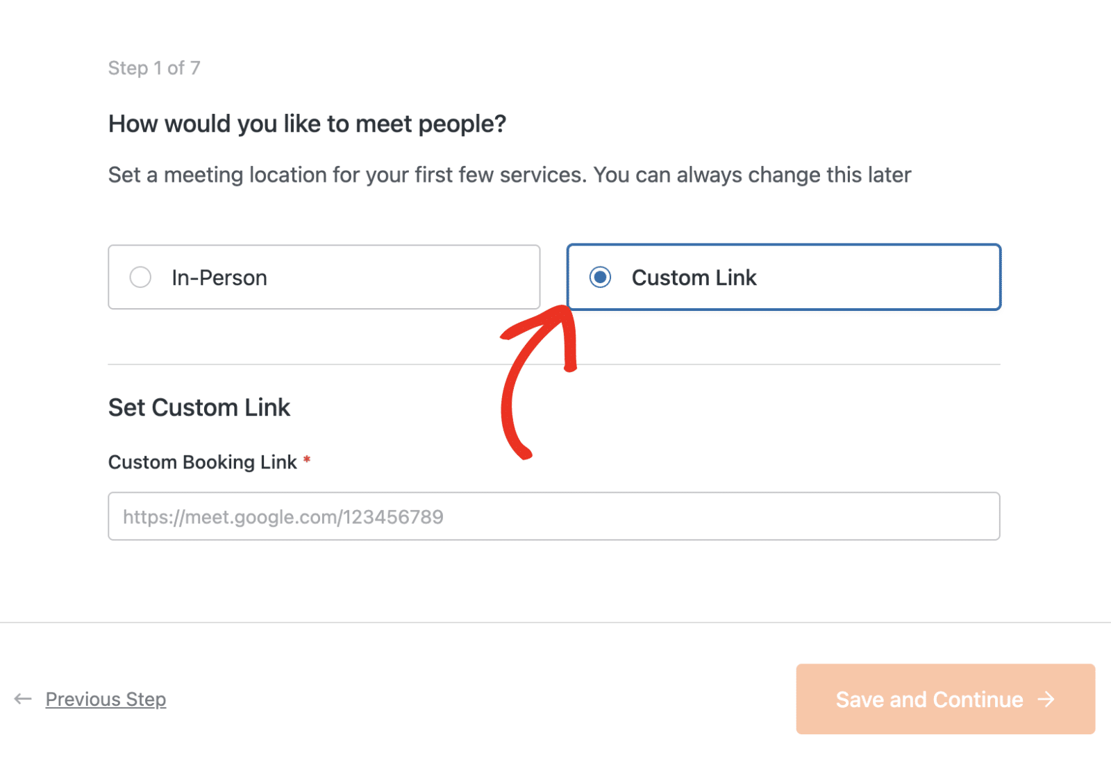 Select Custom Link option