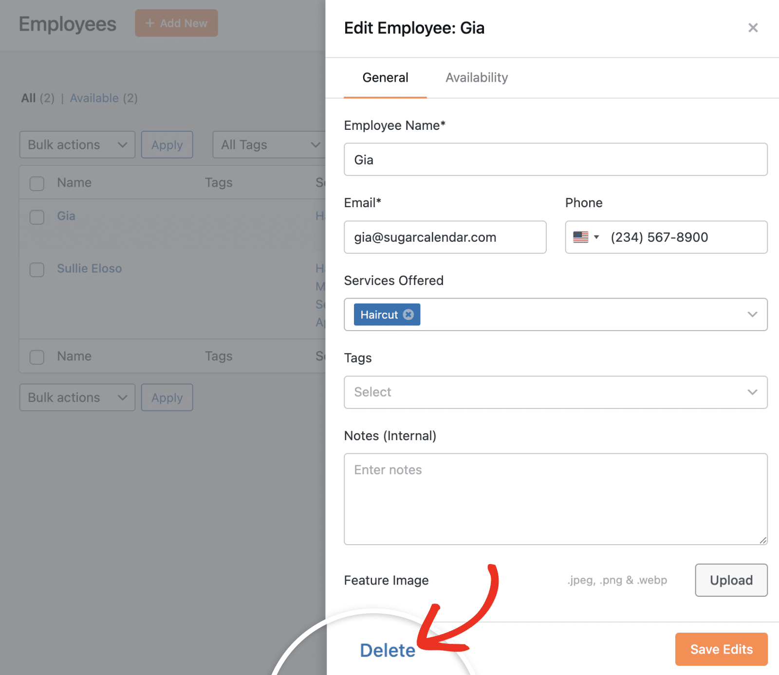 Delete employee from Edit modal