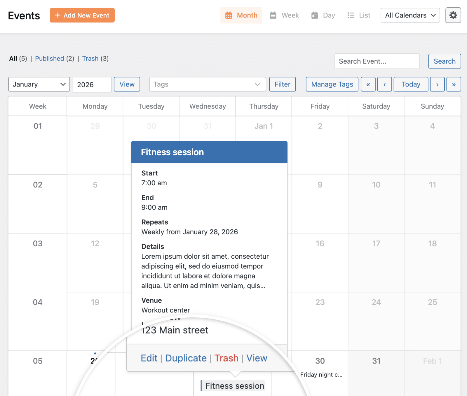 Event management action links