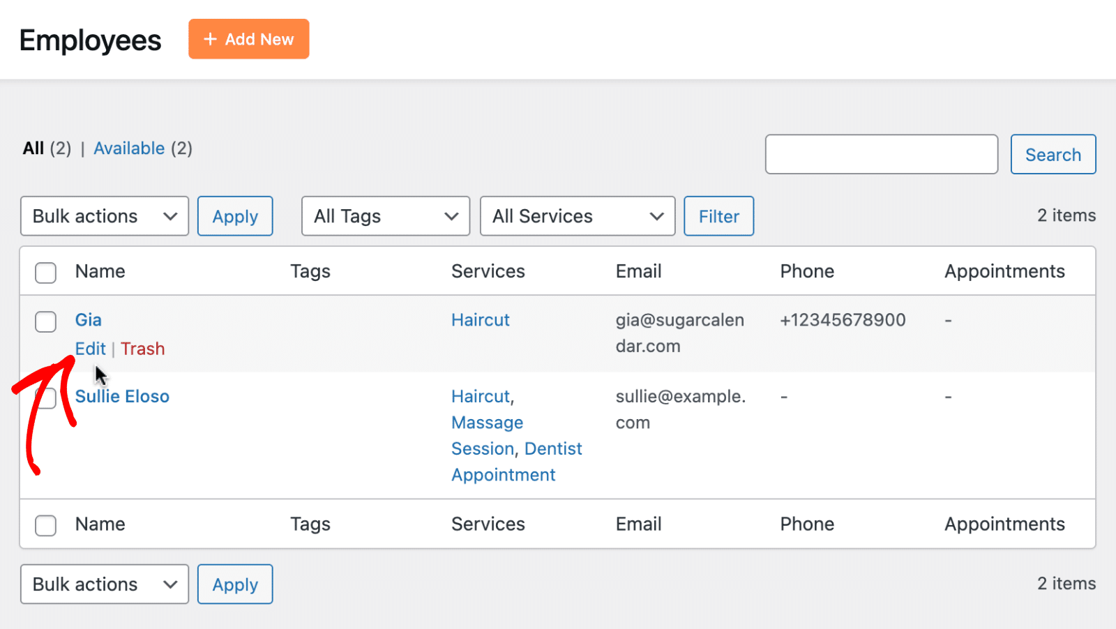 Click Edit to modify employee details