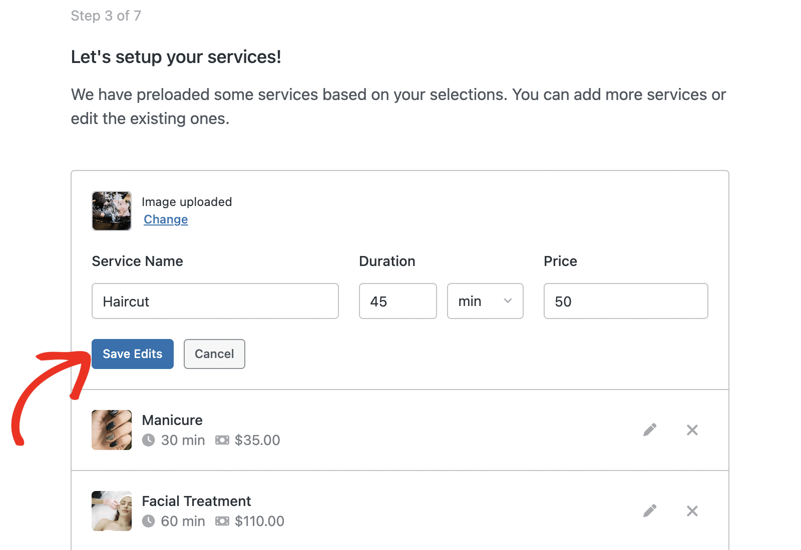 Edit service details