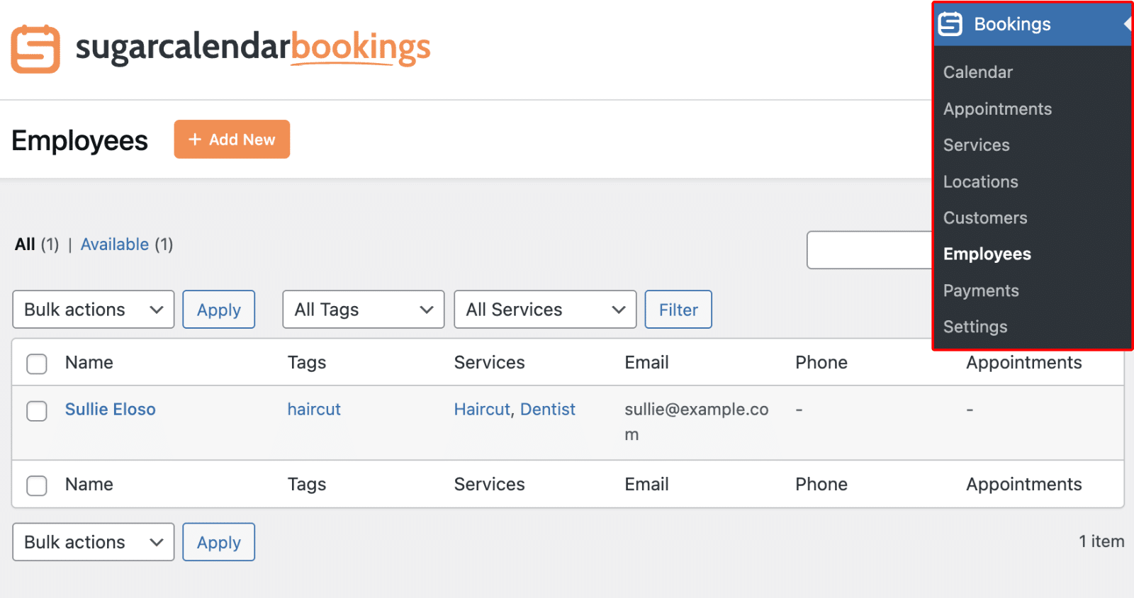 Navigate to Bookings Employees page