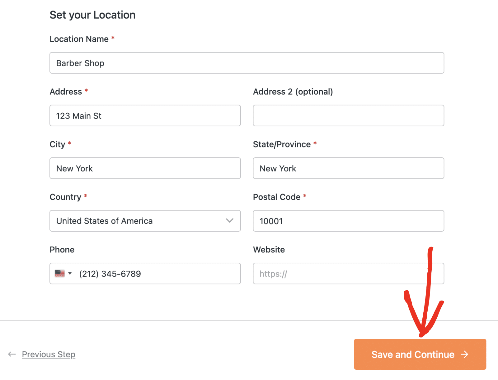 Enter location details