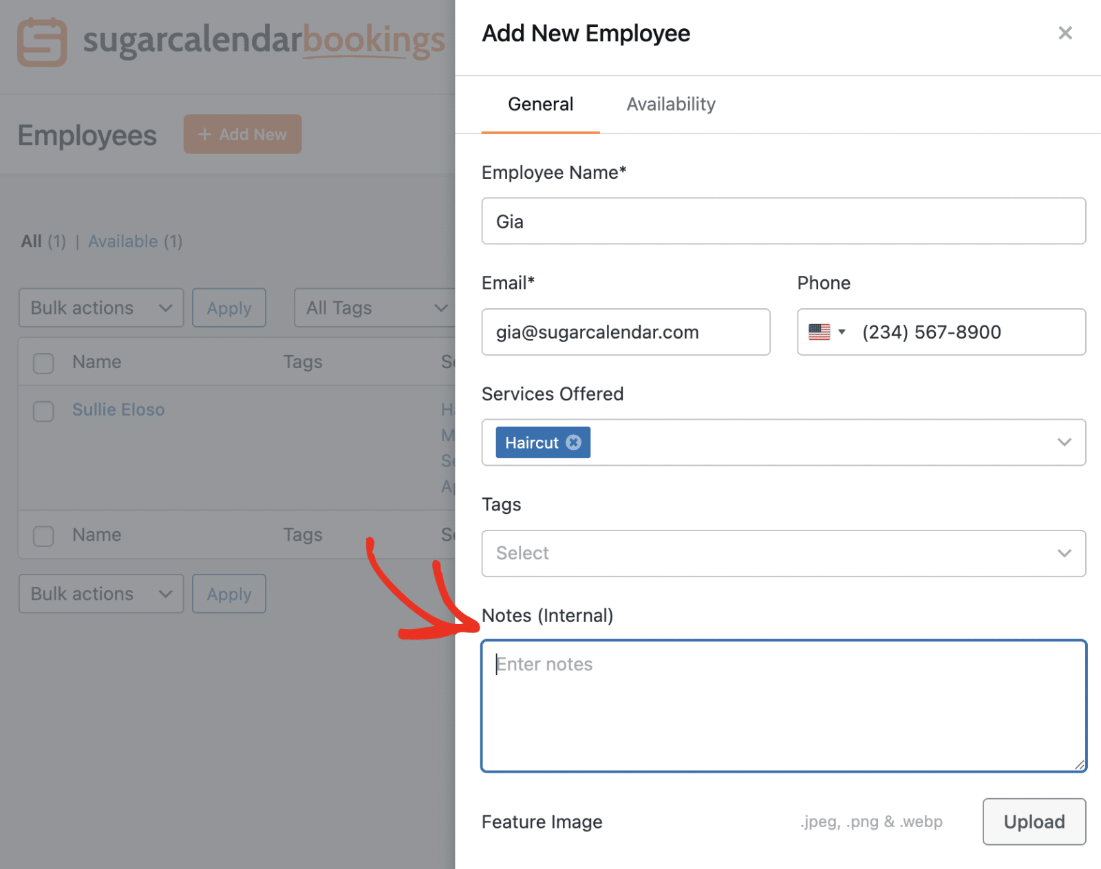 Add internal notes about employee