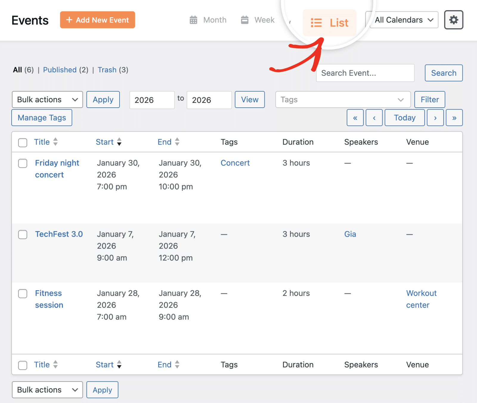 Click List view button