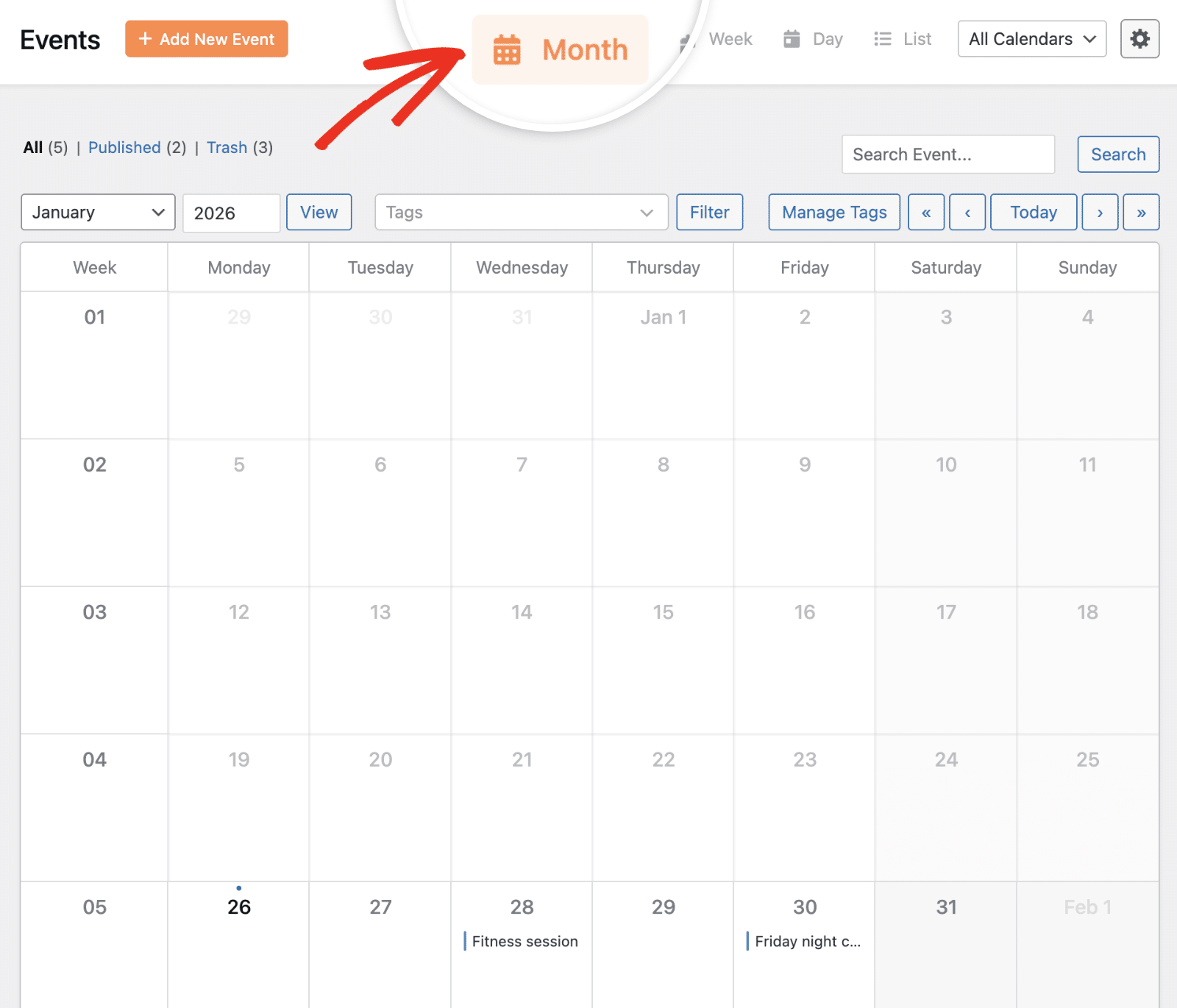 Click Month view button